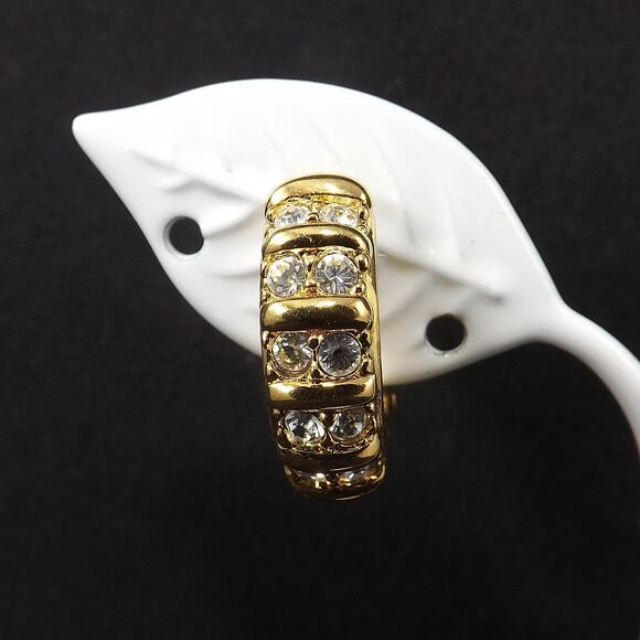 Swarovski Clear Rhinestone Half Hoop Clip On Earrings, Gold Tone, 1990s Vintage - Picture 5 of 10